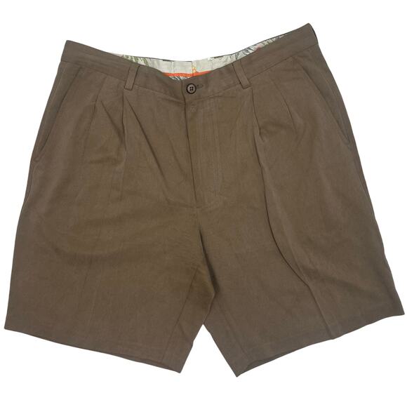 Tommy Bahama Silk shorts mens size 35 front/back pockets brown Pleated Inseam 9” - Picture 1 of 6